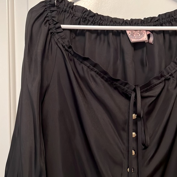 Juicy Couture silk black top with gold apple-button details. - Picture 2 of 4